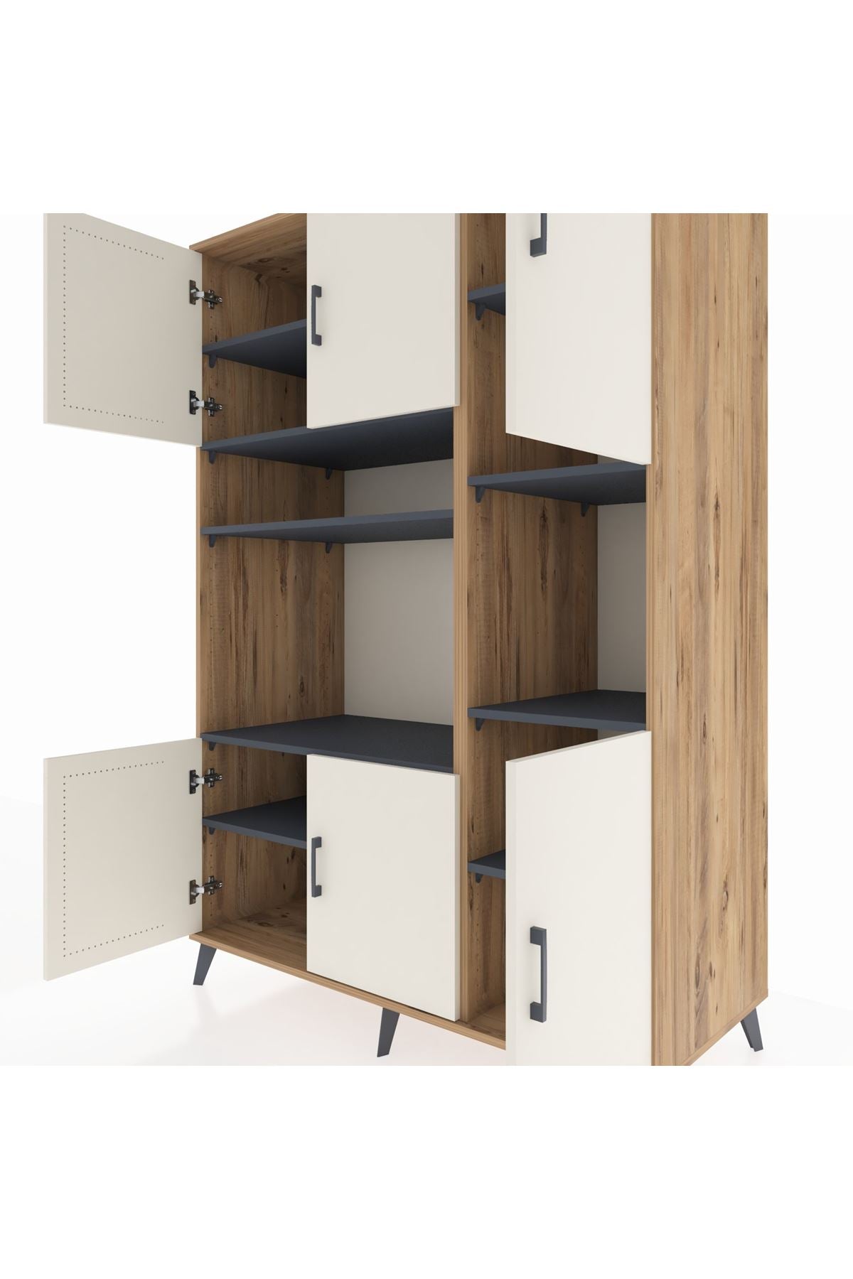 Kronos Dolap 9 Raflı 6 Kapaklı 132x59x195 Çam-Aytaşı/Antrasit