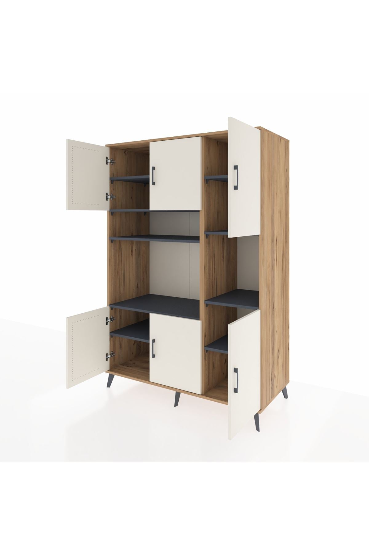 Kronos Dolap 9 Raflı 6 Kapaklı 132x59x195 Çam-Aytaşı/Antrasit