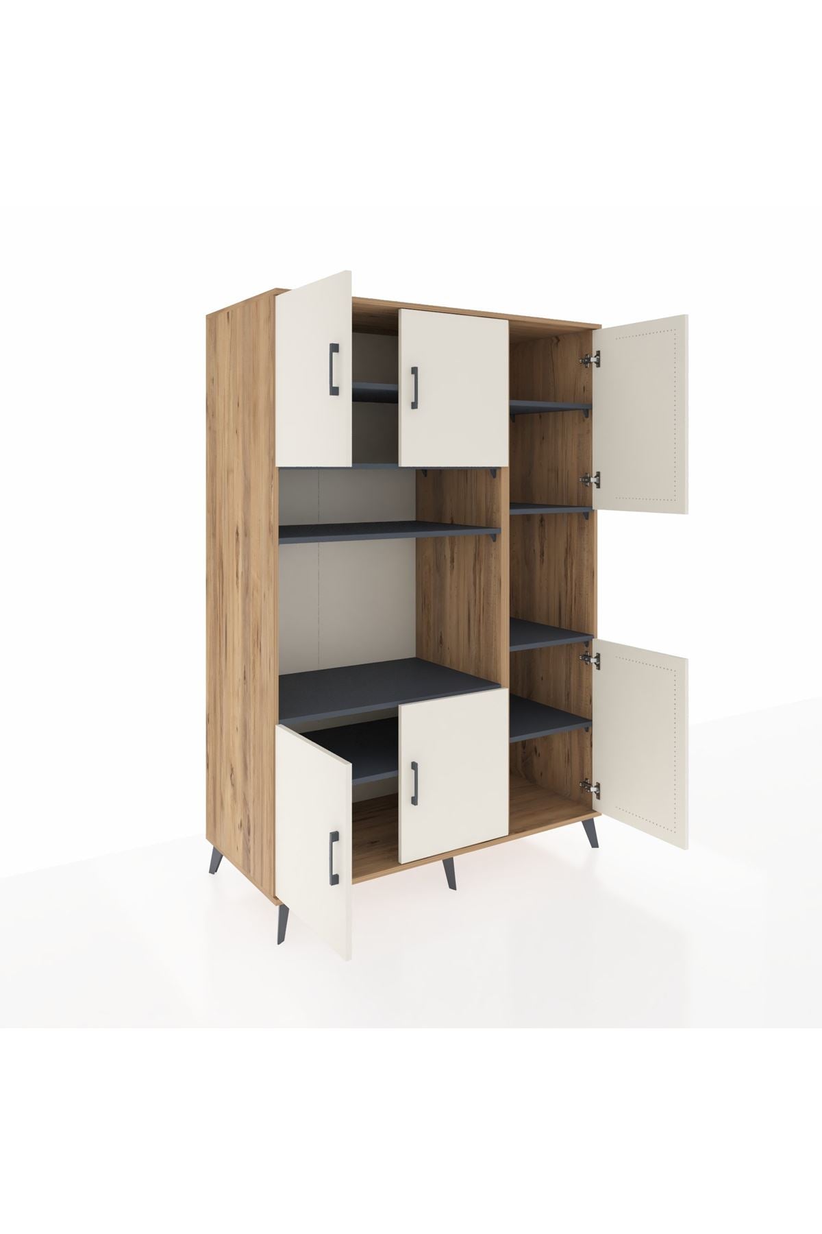 Kronos Dolap 9 Raflı 6 Kapaklı 132x59x195 Çam-Aytaşı/Antrasit