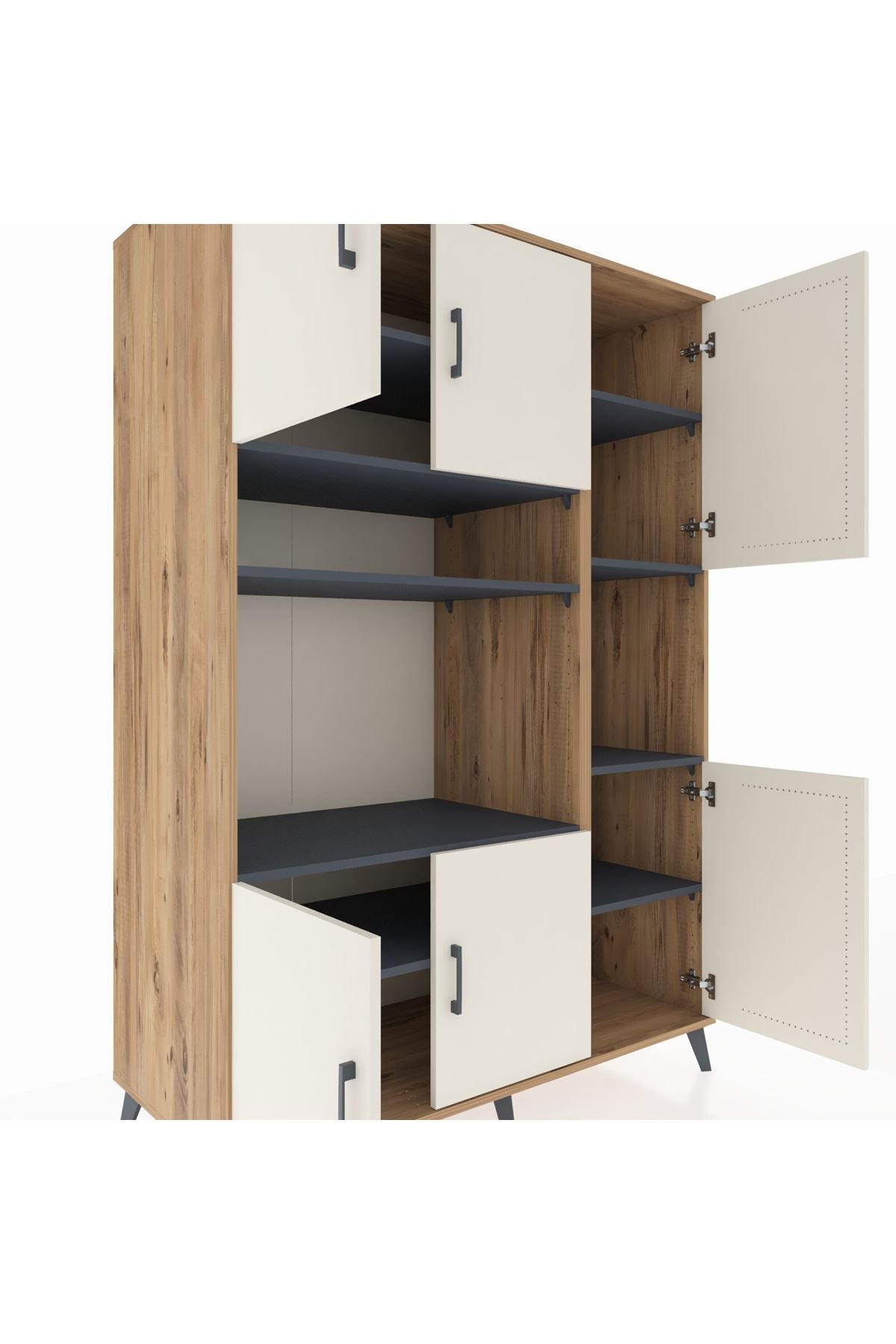 Kronos Dolap 9 Raflı 6 Kapaklı 132x59x195 Çam-Aytaşı/Antrasit