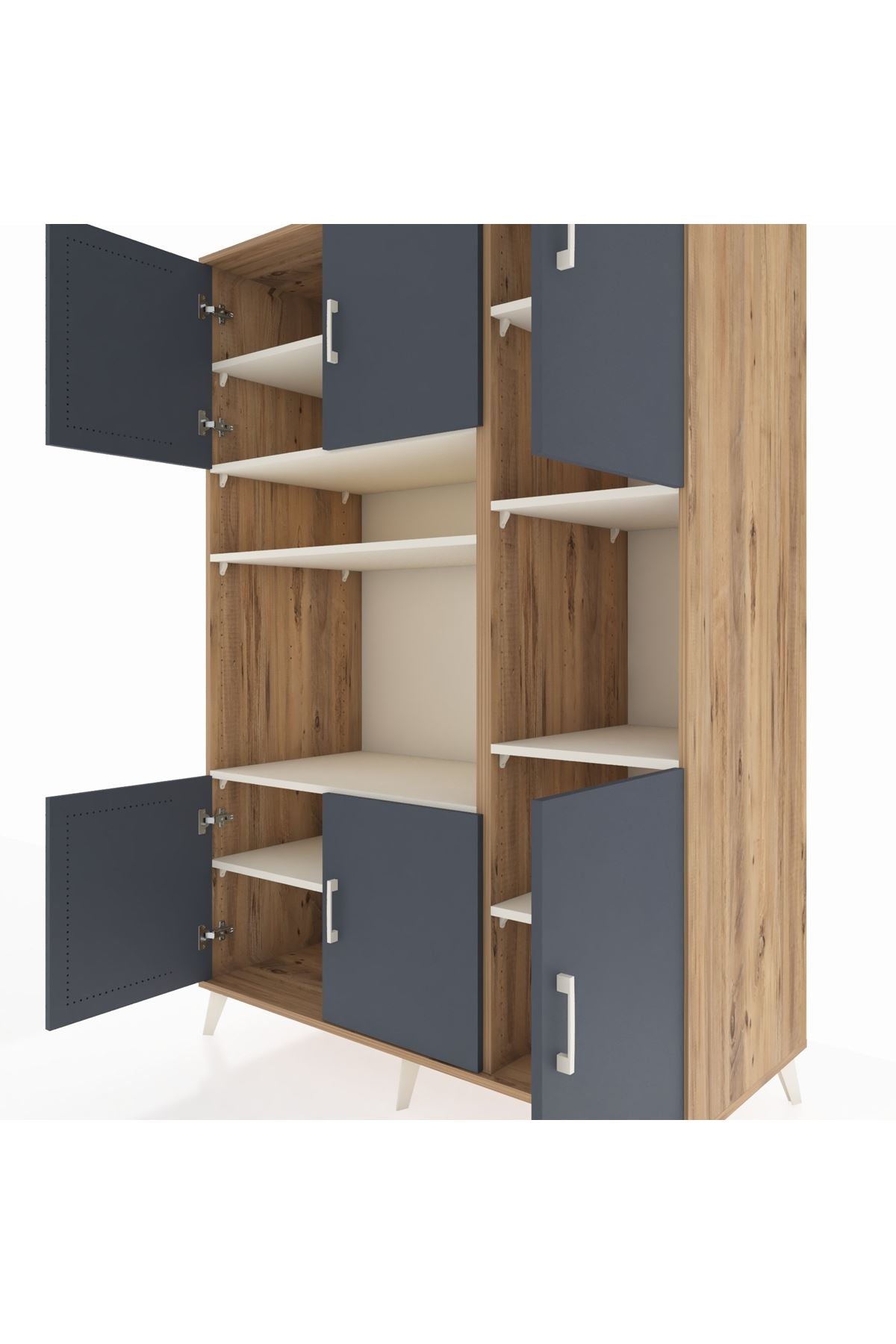 Kronos Dolap 9 Raflı 6 Kapaklı 132x59x195 Çam-Antrasit/Aytaşı