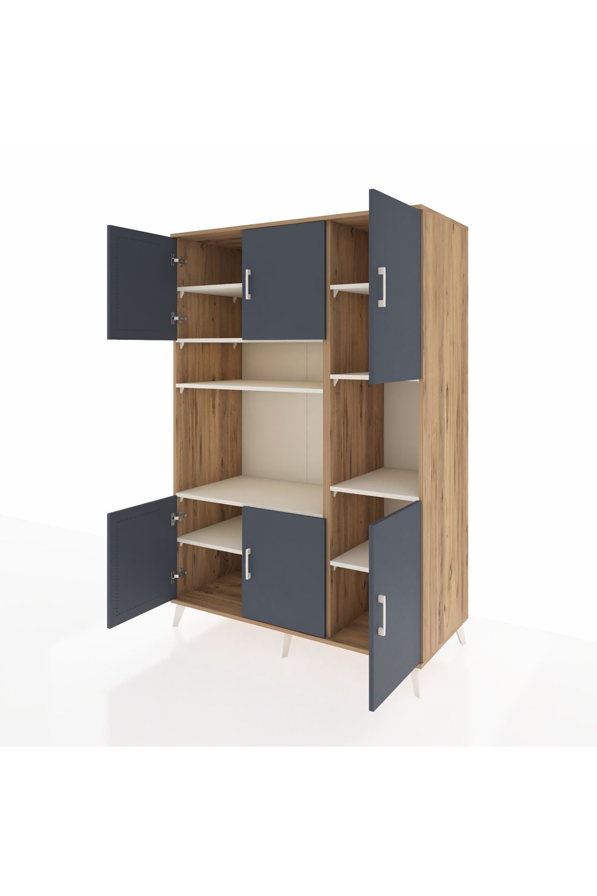 Kronos Dolap 9 Raflı 6 Kapaklı 132x59x195 Çam-Antrasit/Aytaşı