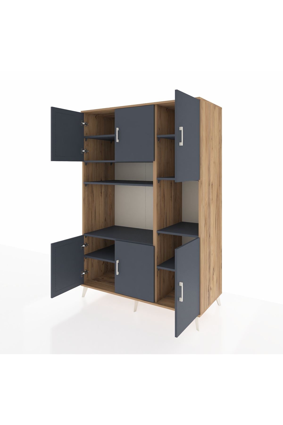 Kronos Dolap 9 Raflı 6 Kapaklı 132x59x195 Çam-Antrasit/Antrasit