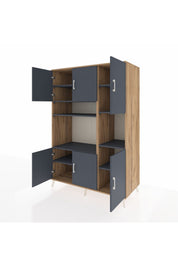 Kronos Dolap 9 Raflı 6 Kapaklı 132x59x195 Çam-Antrasit/Antrasit