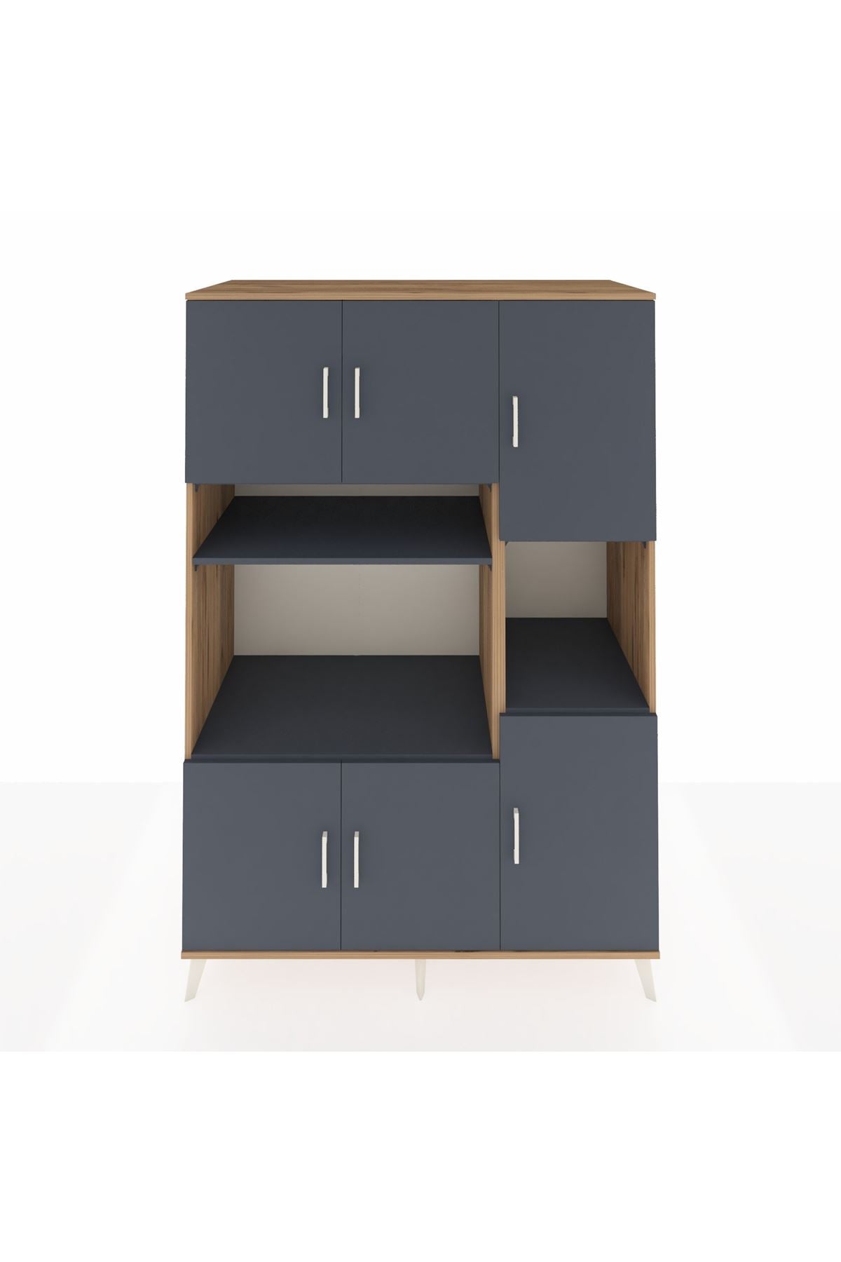 Kronos Dolap 9 Raflı 6 Kapaklı 132x59x195 Çam-Antrasit/Antrasit