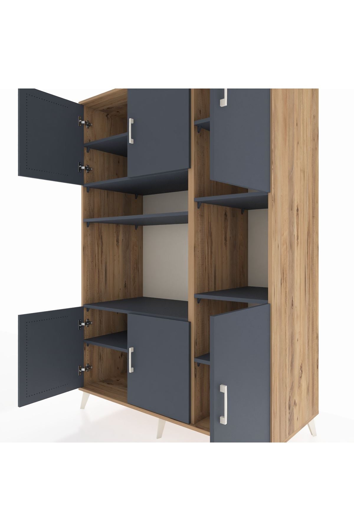 Kronos Dolap 9 Raflı 6 Kapaklı 132x59x195 Çam-Antrasit/Antrasit