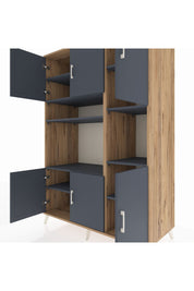 Kronos Dolap 9 Raflı 6 Kapaklı 132x59x195 Çam-Antrasit/Antrasit