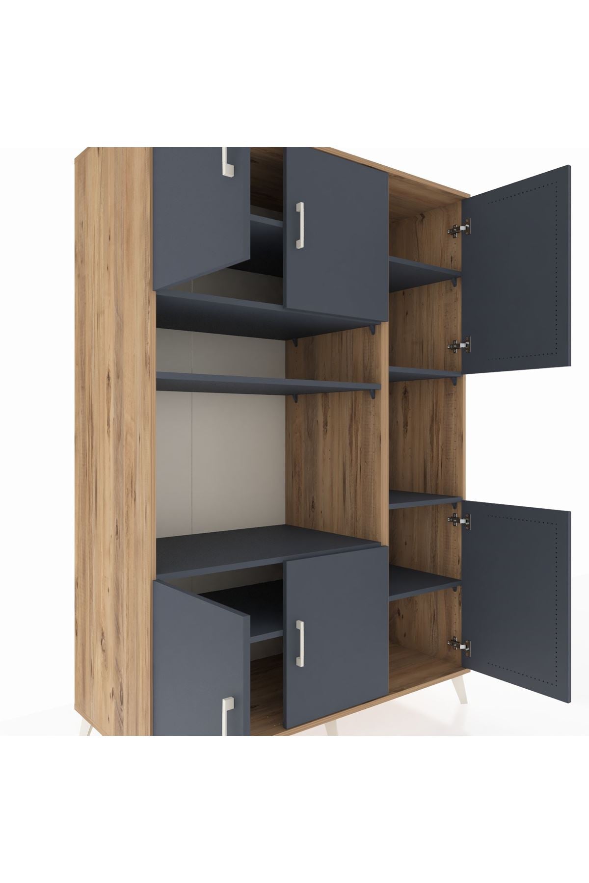 Kronos Dolap 9 Raflı 6 Kapaklı 132x59x195 Çam-Antrasit/Antrasit