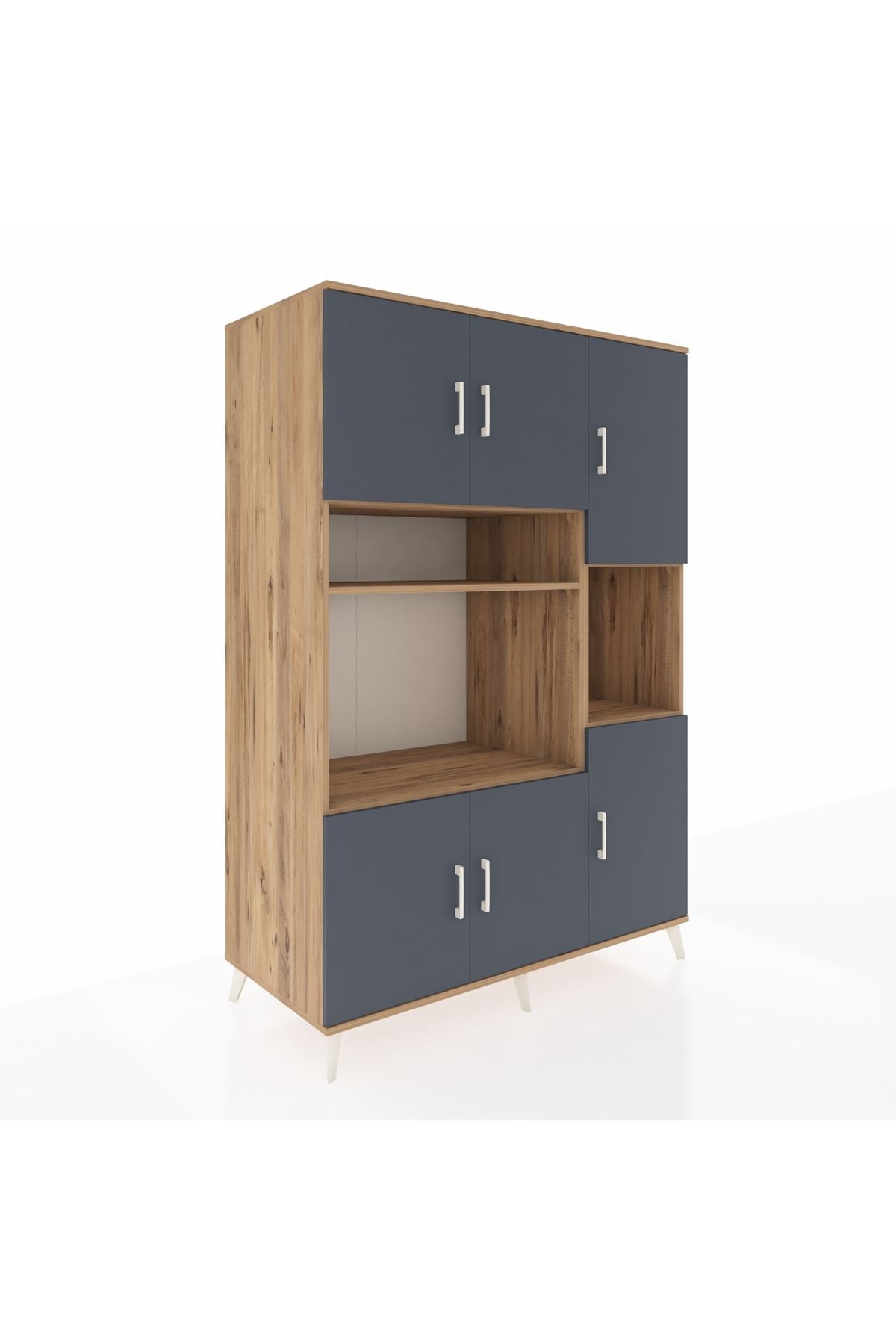 Kronos Dolap 9 Raflı 6 Kapaklı 132x59x195 Çam-Antrasit/Çam