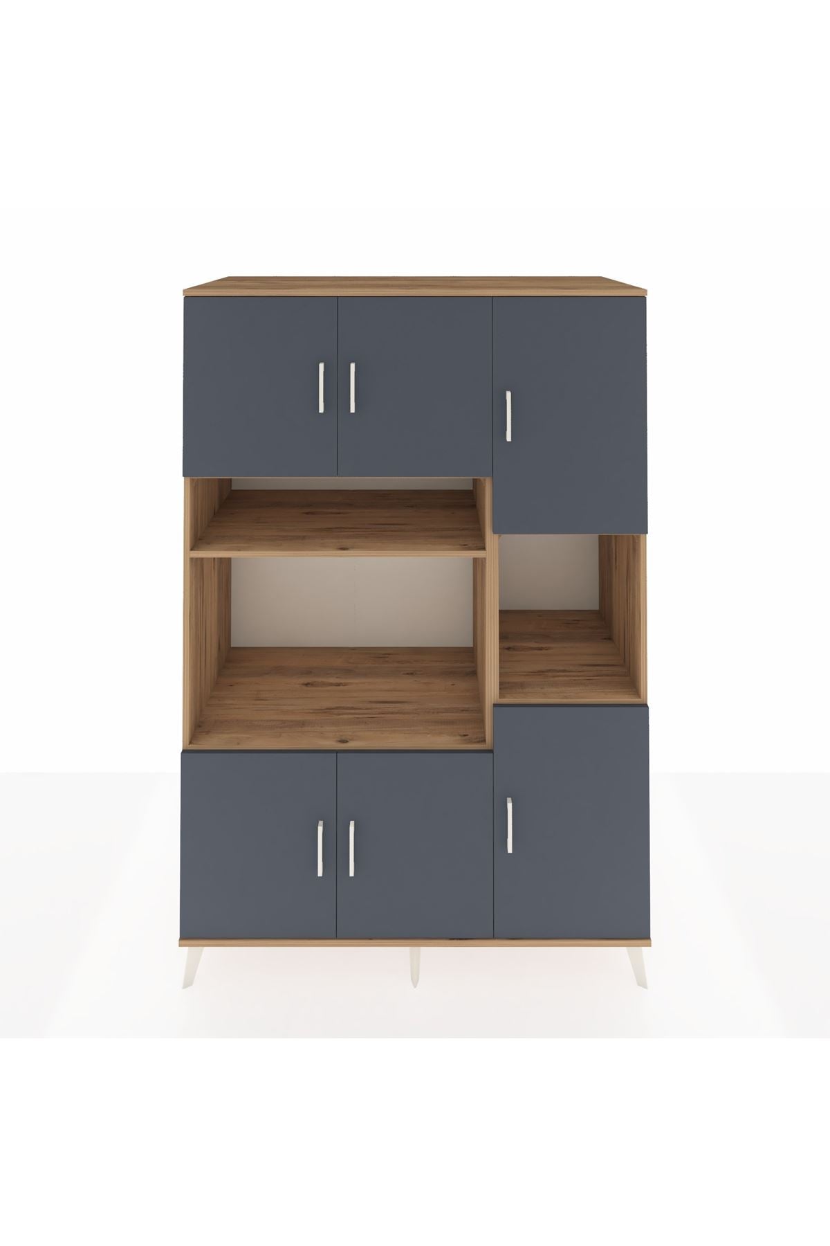 Kronos Dolap 9 Raflı 6 Kapaklı 132x59x195 Çam-Antrasit/Çam