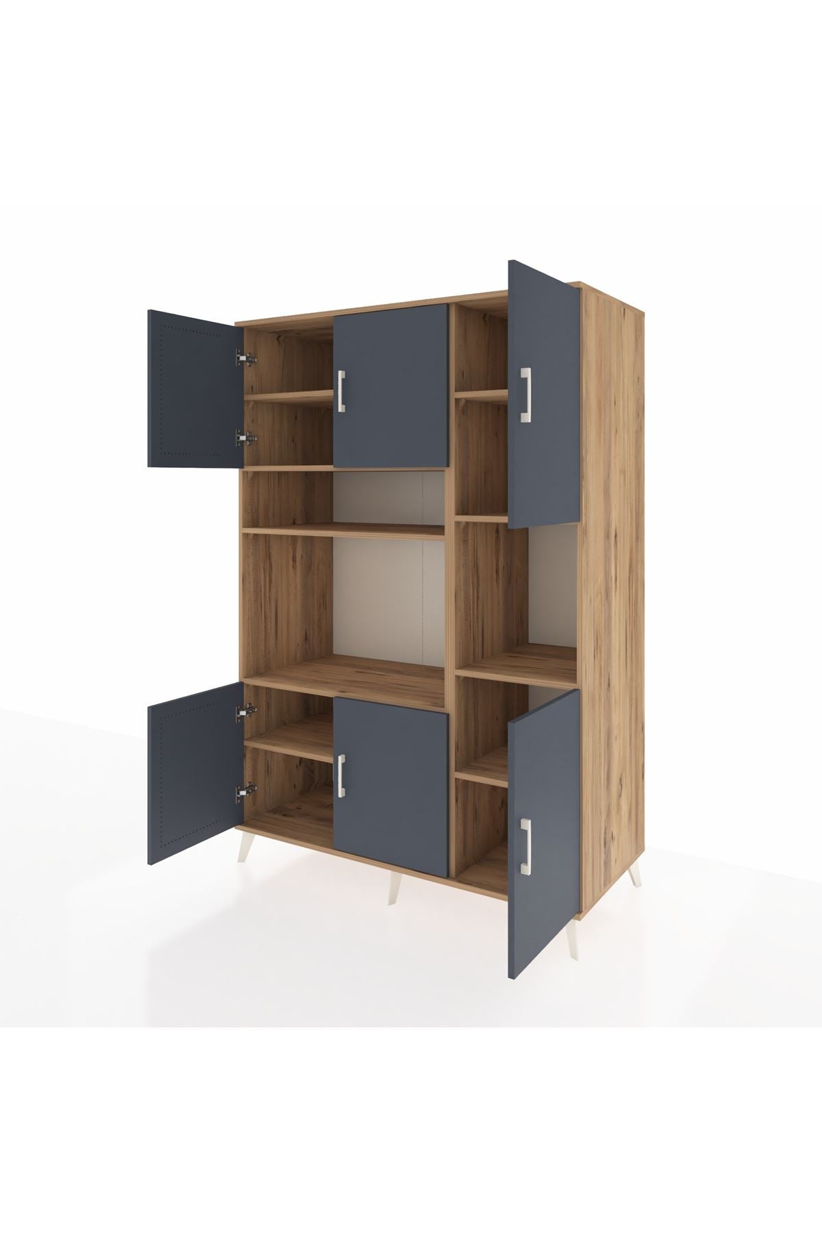 Kronos Dolap 9 Raflı 6 Kapaklı 132x59x195 Çam-Antrasit/Çam