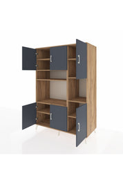 Kronos Dolap 9 Raflı 6 Kapaklı 132x59x195 Çam-Antrasit/Çam