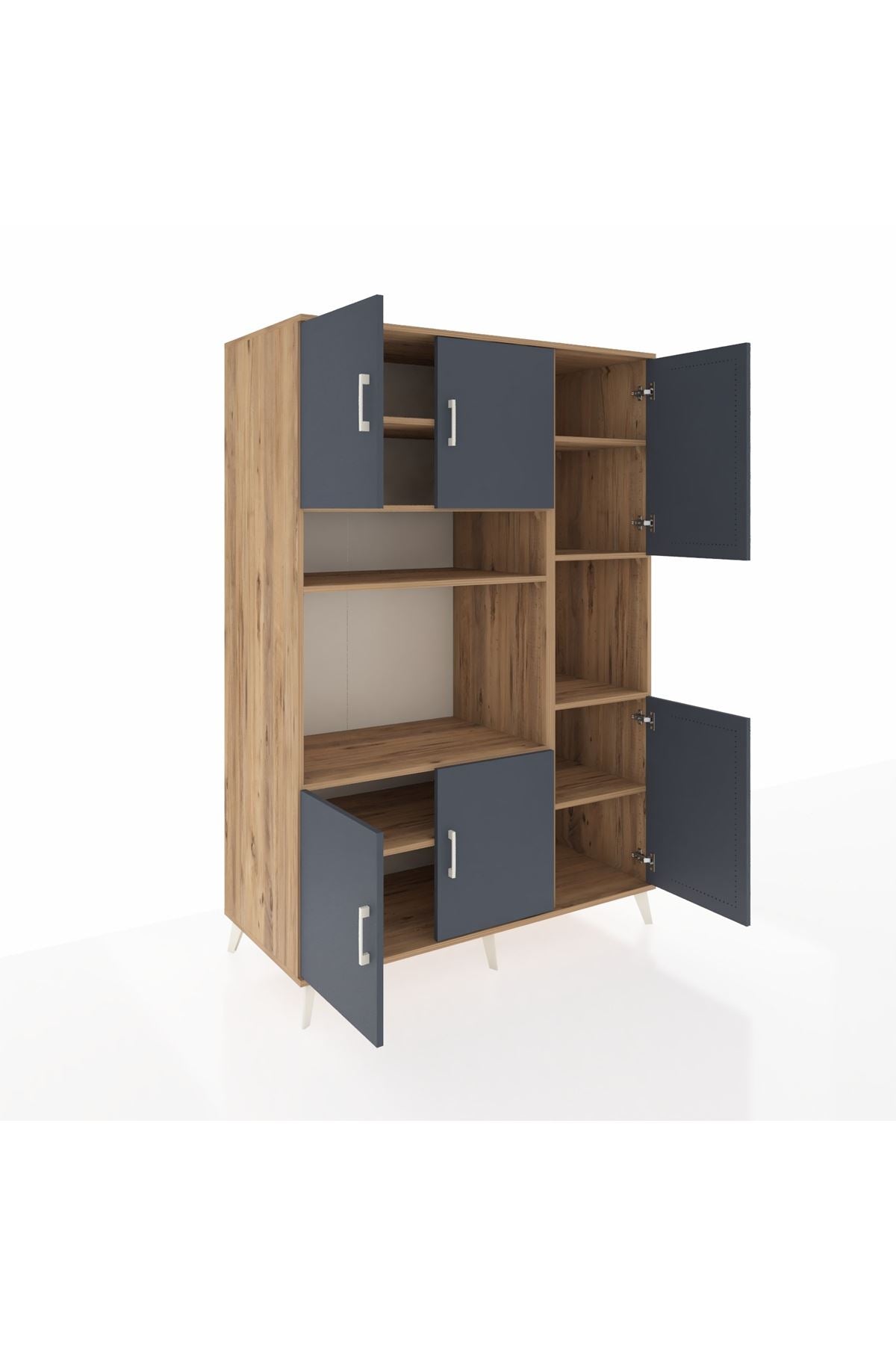 Kronos Dolap 9 Raflı 6 Kapaklı 132x59x195 Çam-Antrasit/Çam