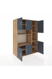 Kronos Dolap 9 Raflı 6 Kapaklı 132x59x195 Çam-Antrasit/Çam