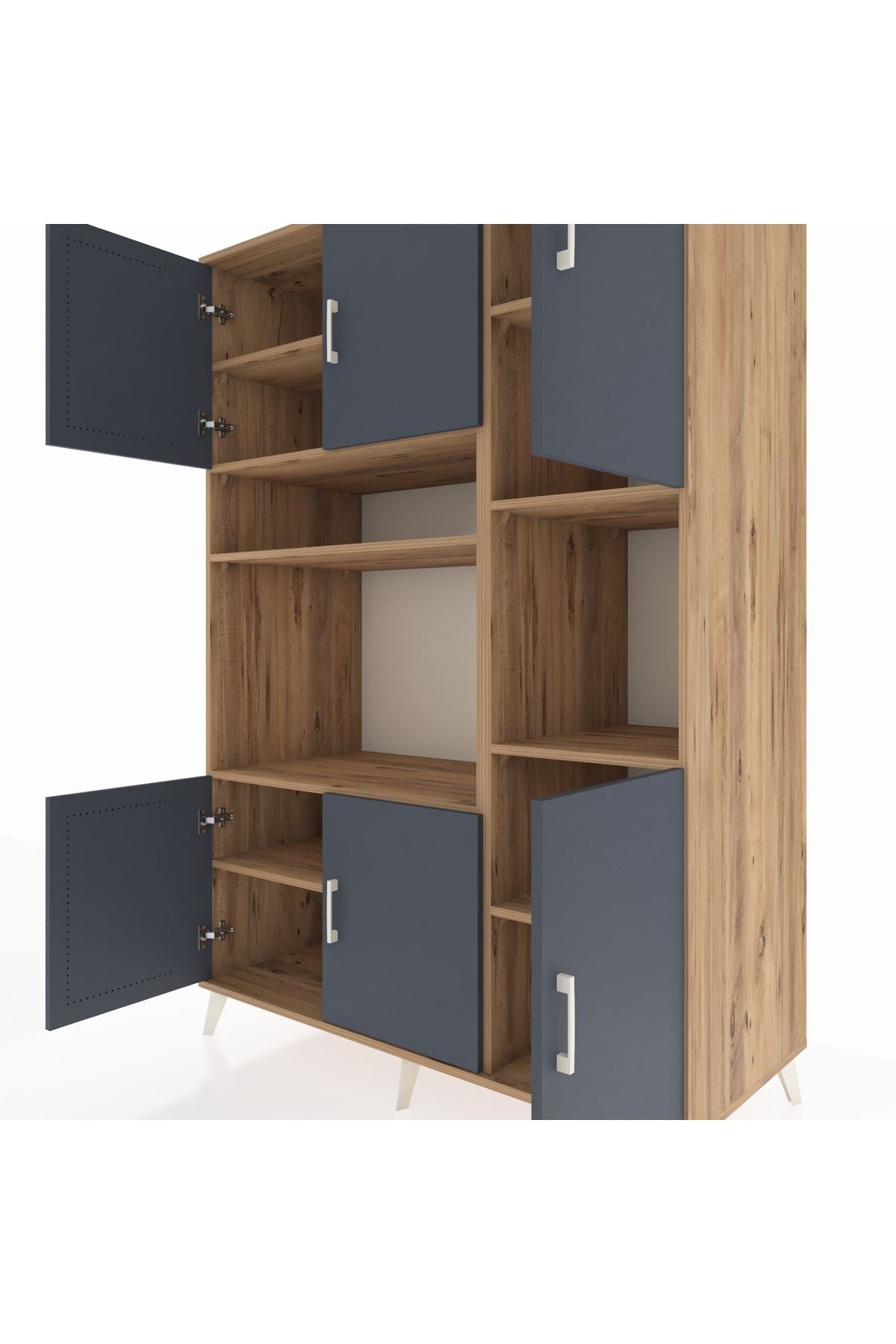 Kronos Dolap 9 Raflı 6 Kapaklı 132x59x195 Çam-Antrasit/Çam