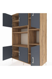 Kronos Dolap 9 Raflı 6 Kapaklı 132x59x195 Çam-Antrasit/Çam