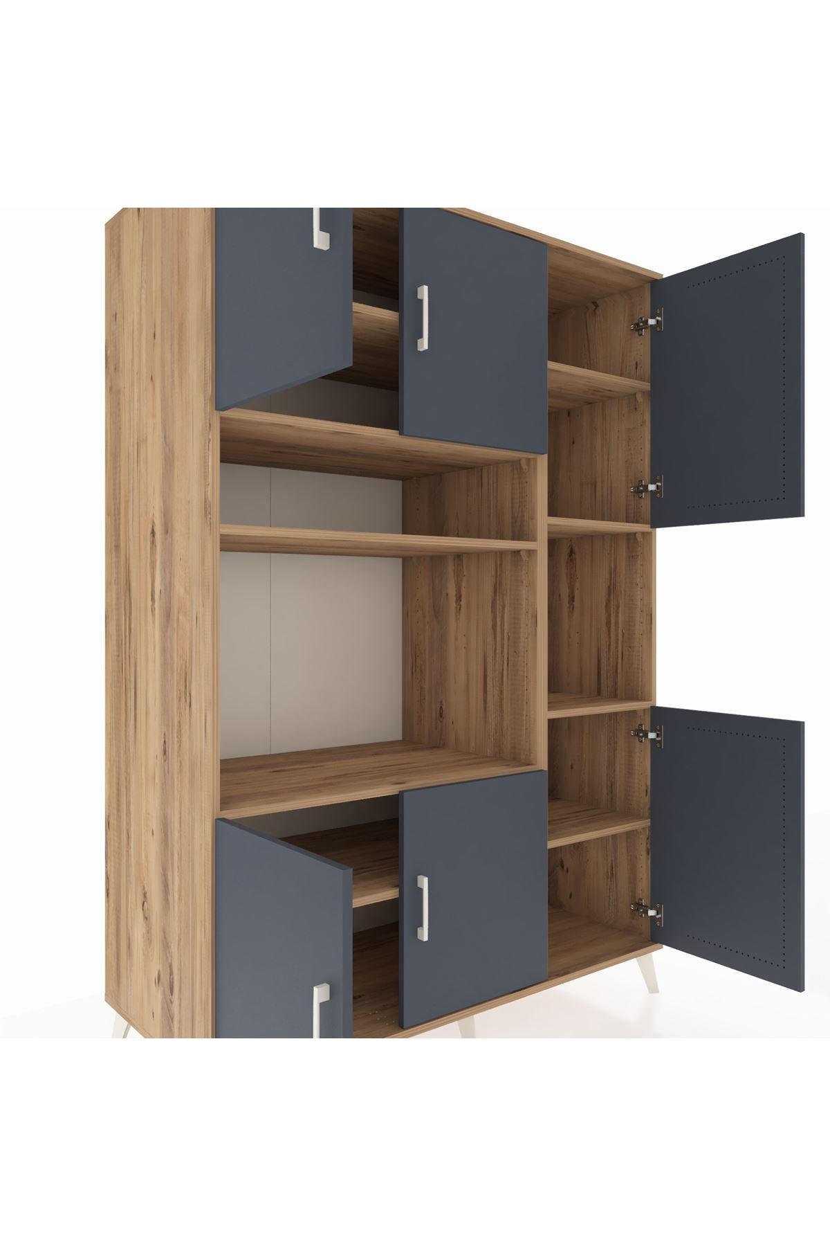 Kronos Dolap 9 Raflı 6 Kapaklı 132x59x195 Çam-Antrasit/Çam