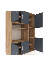 Kronos Dolap 9 Raflı 6 Kapaklı 132x59x195 Çam-Antrasit/Çam