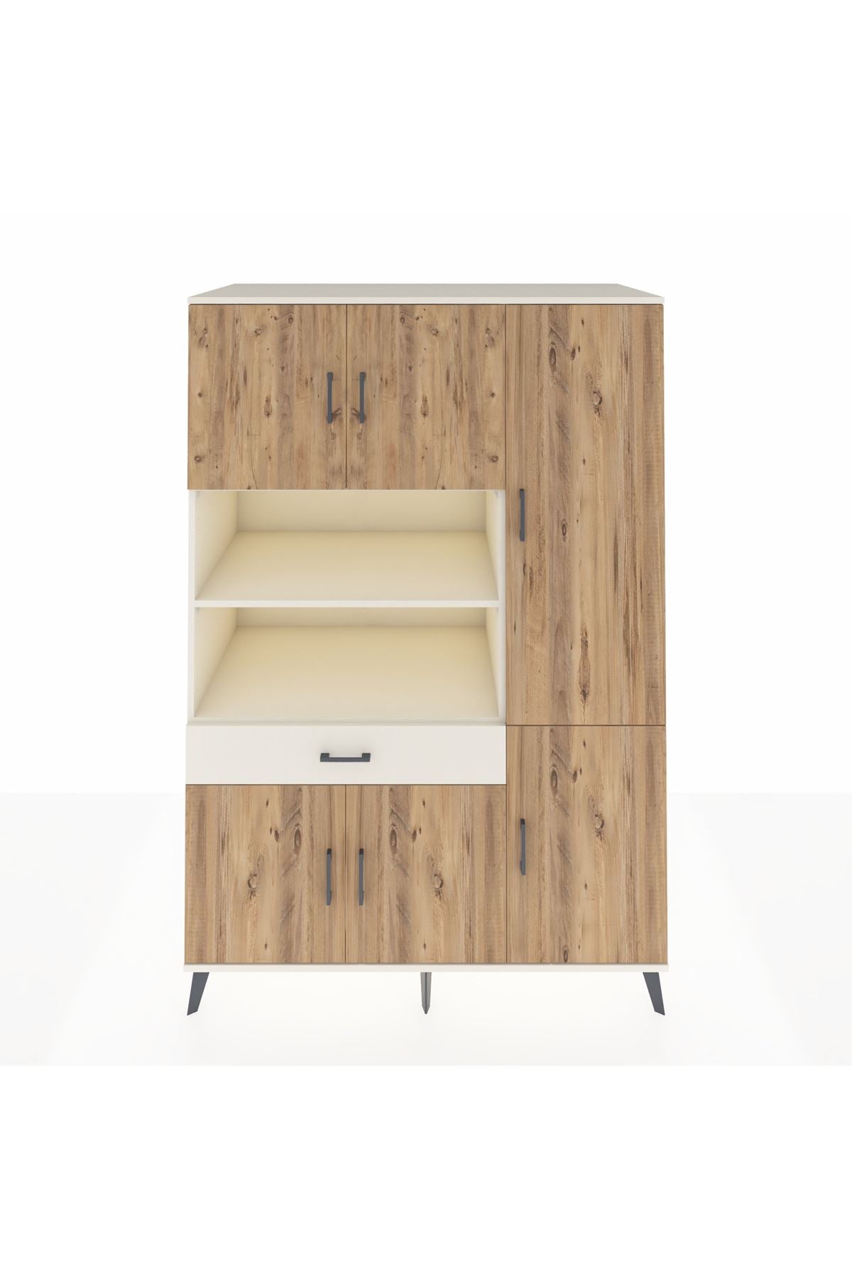 Kronos Dolap 10 Raflı Tek Çekmeceli 6 Kapaklı 132x59x195 Aytaşı-Çam/Aytaşı