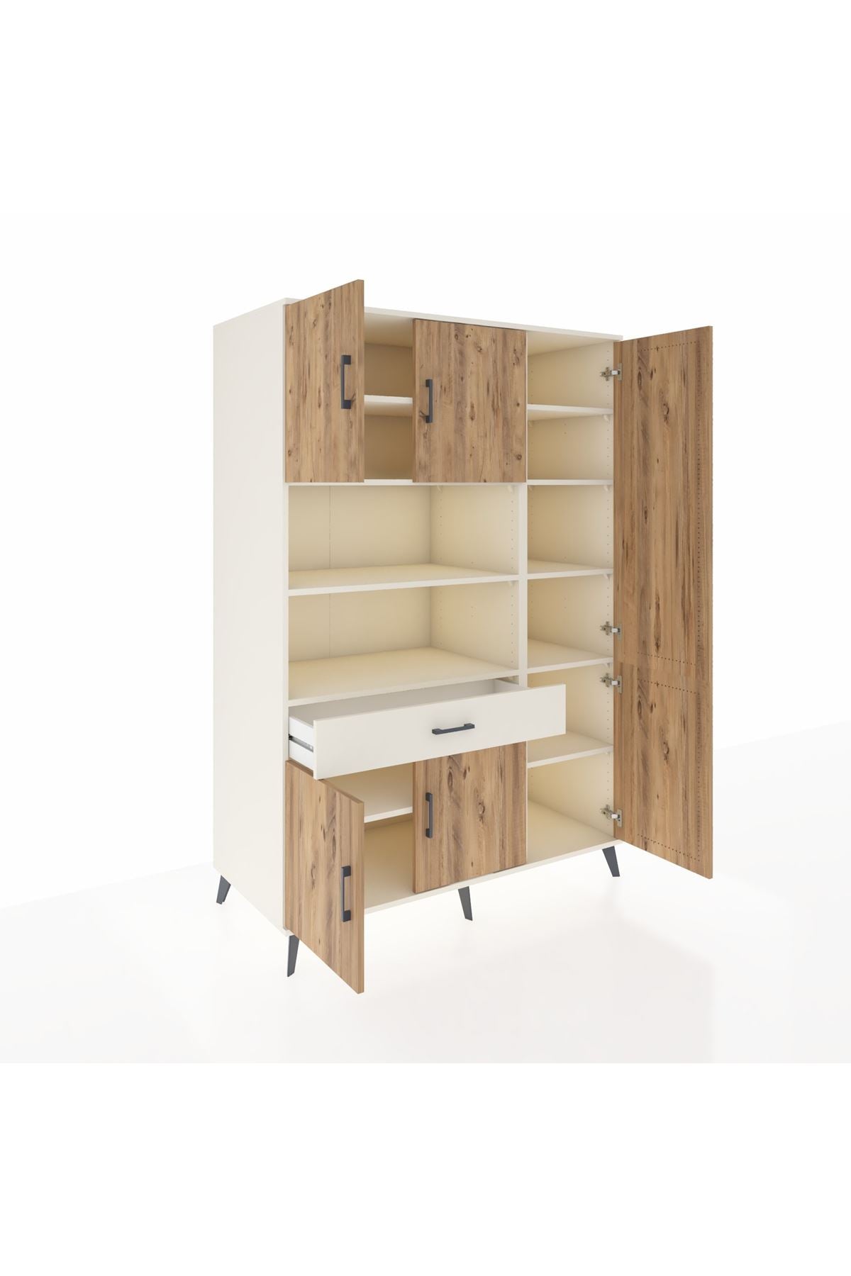 Kronos Dolap 10 Raflı Tek Çekmeceli 6 Kapaklı 132x59x195 Aytaşı-Çam/Aytaşı