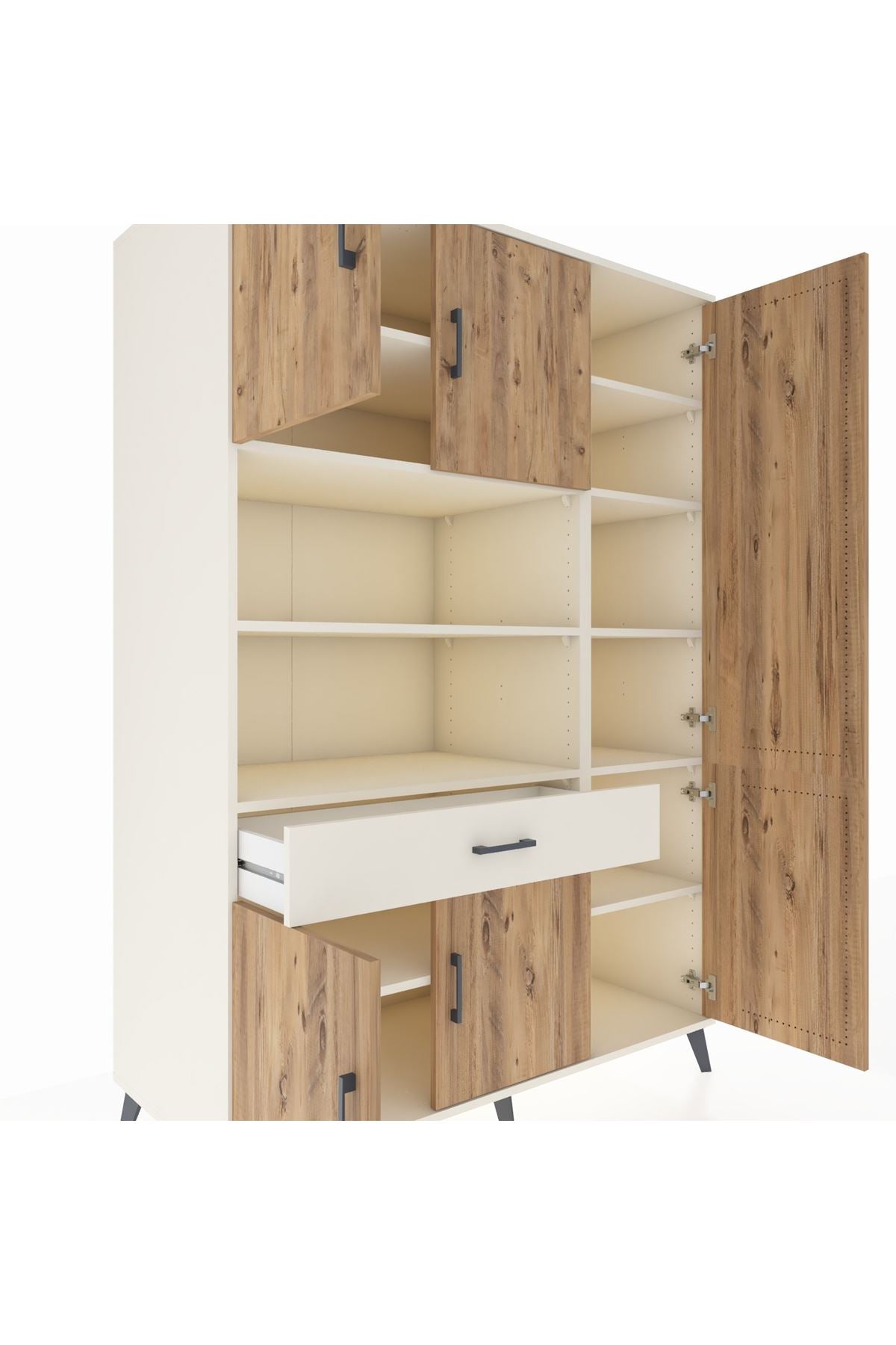 Kronos Dolap 10 Raflı Tek Çekmeceli 6 Kapaklı 132x59x195 Aytaşı-Çam/Aytaşı