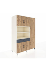 Kronos Dolap 10 Raflı Tek Çekmeceli 6 Kapaklı 132x59x195 Aytaşı-Çam/Antrasit