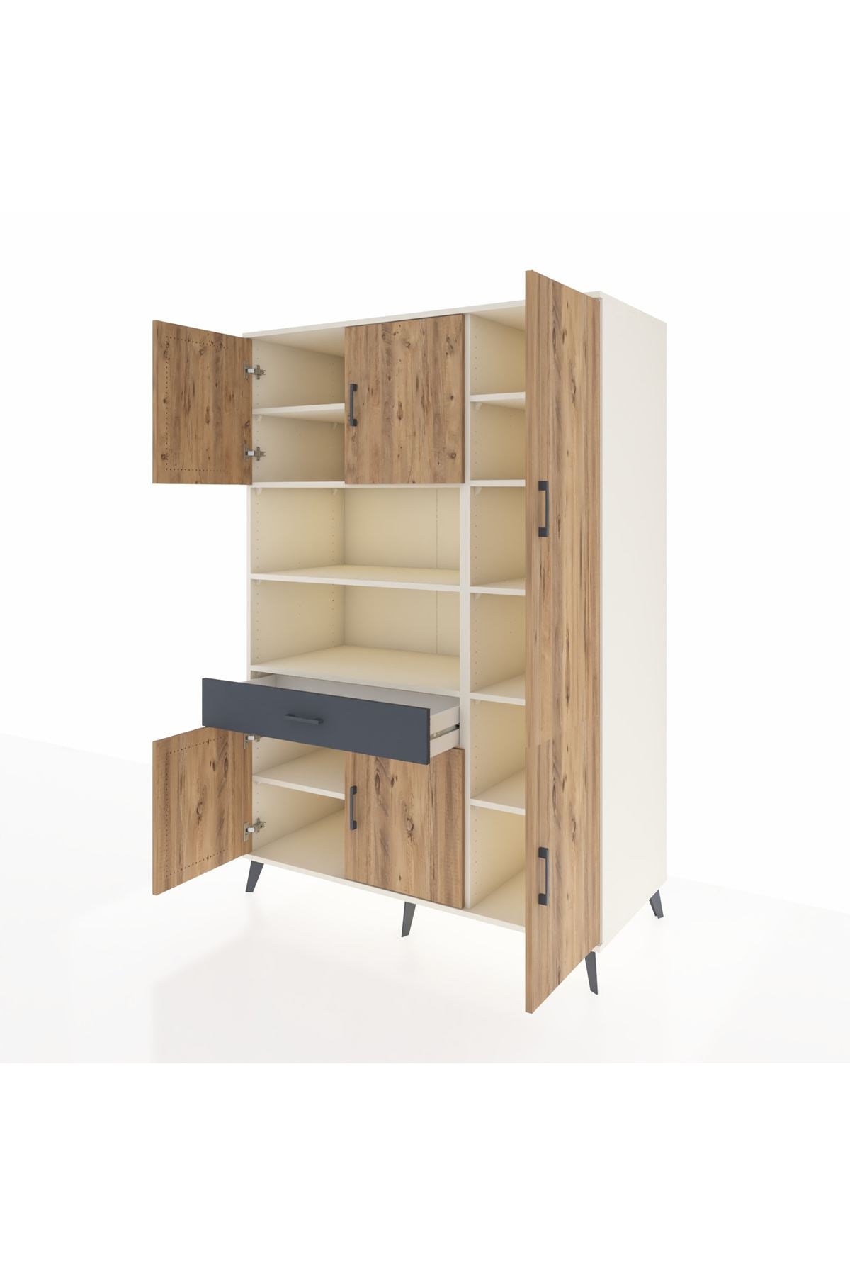 Kronos Dolap 10 Raflı Tek Çekmeceli 6 Kapaklı 132x59x195 Aytaşı-Çam/Antrasit