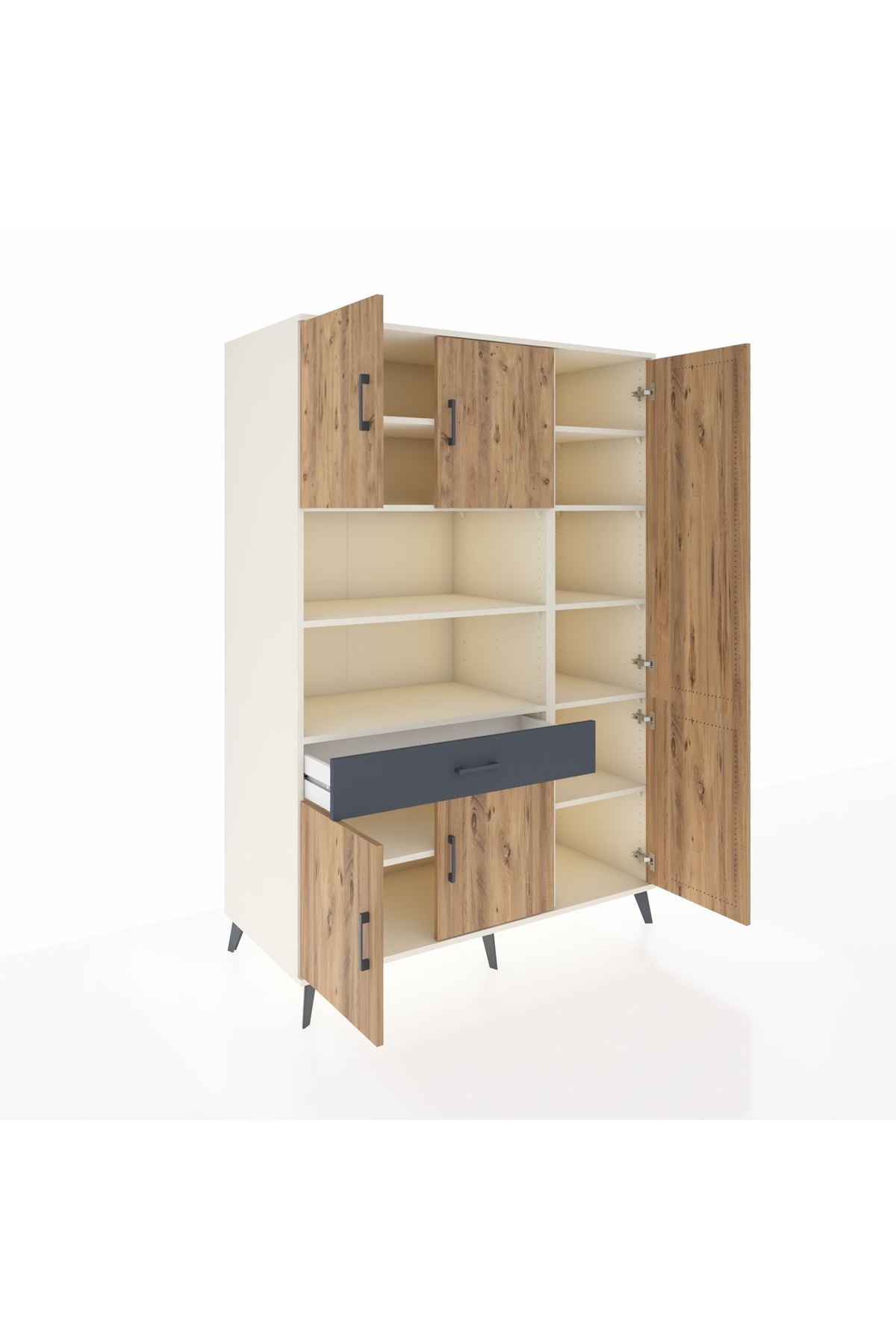 Kronos Dolap 10 Raflı Tek Çekmeceli 6 Kapaklı 132x59x195 Aytaşı-Çam/Antrasit