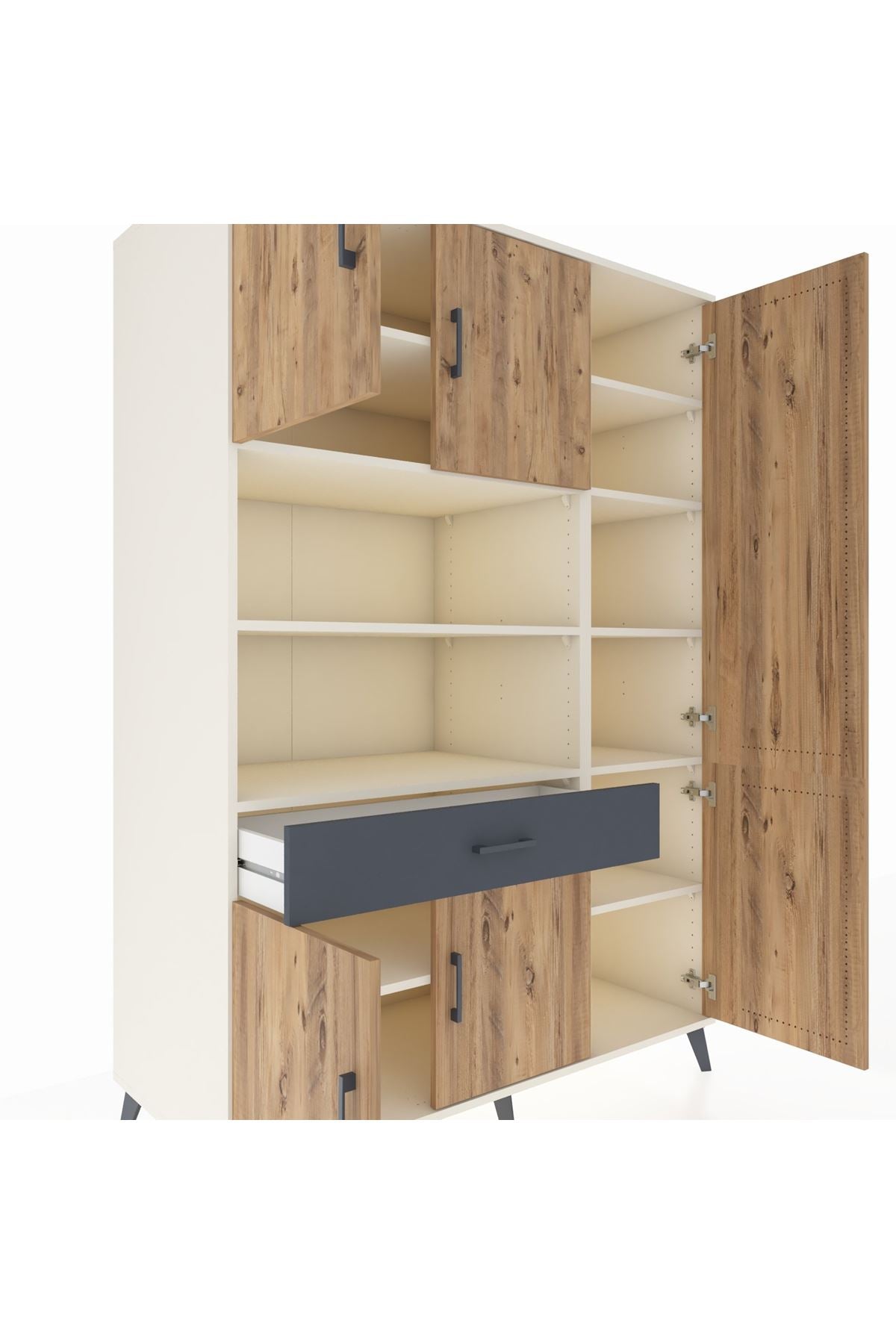 Kronos Dolap 10 Raflı Tek Çekmeceli 6 Kapaklı 132x59x195 Aytaşı-Çam/Antrasit