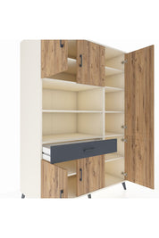 Kronos Dolap 10 Raflı Tek Çekmeceli 6 Kapaklı 132x59x195 Aytaşı-Çam/Antrasit