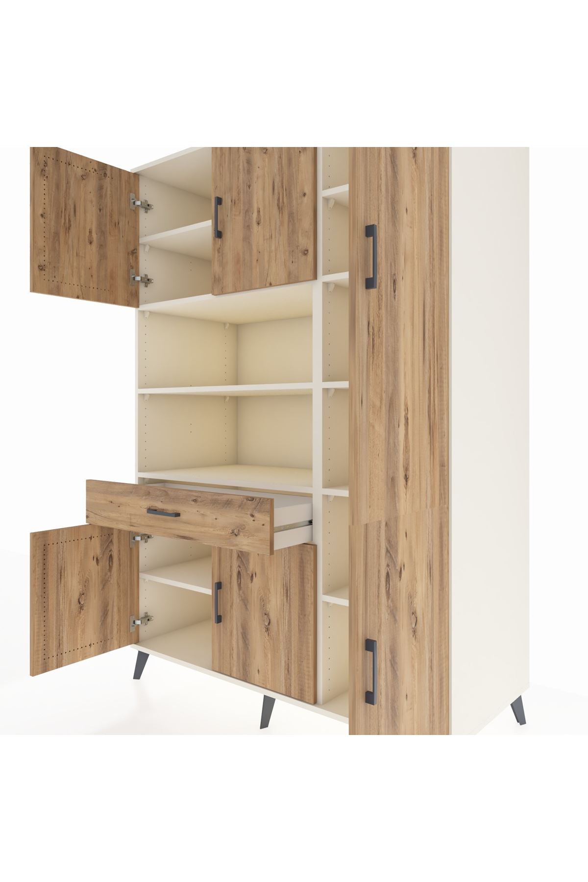 Kronos Dolap 10 Raflı Tek Çekmeceli 6 Kapaklı 132x59x195 Aytaşı-Çam/Çam