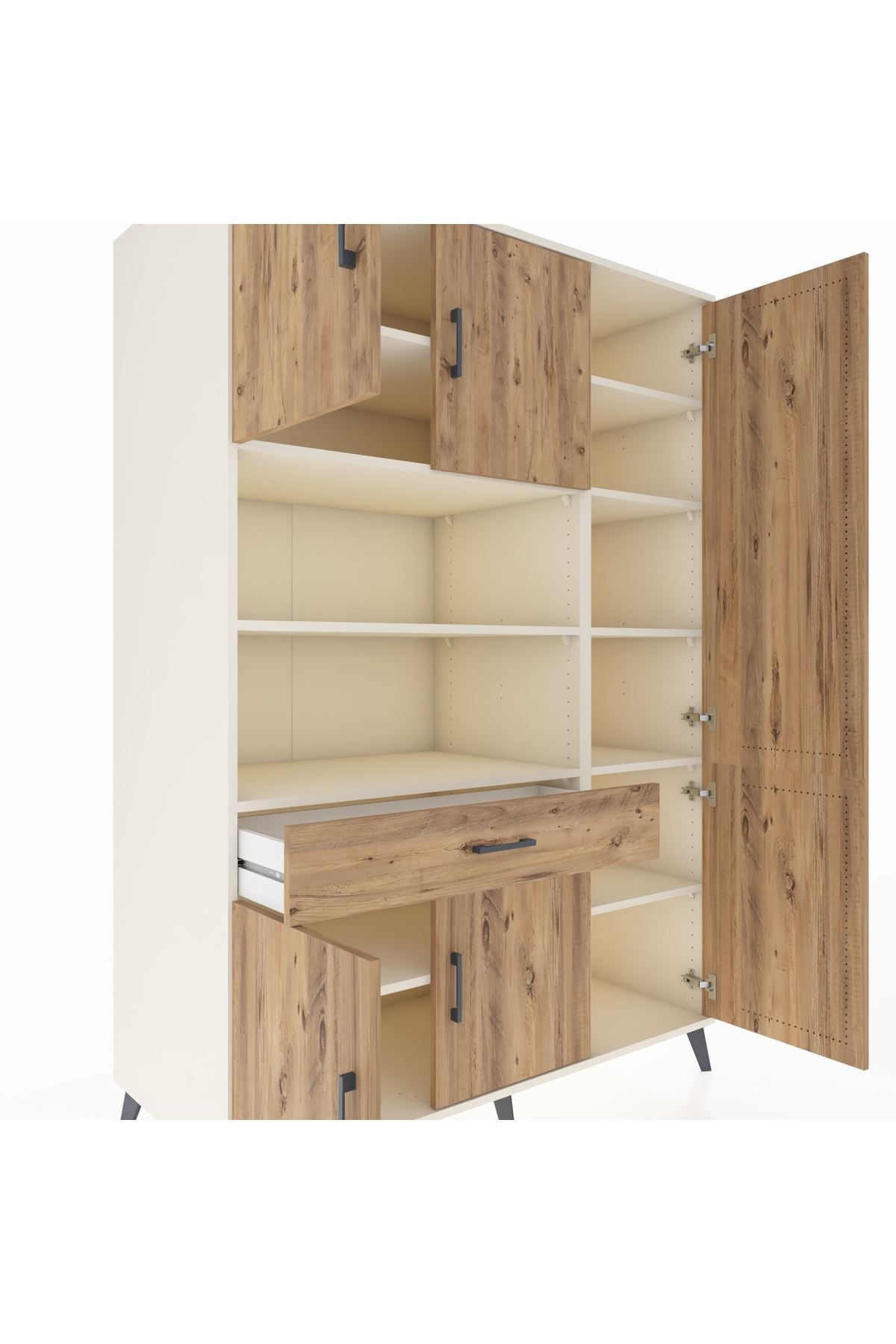 Kronos Dolap 10 Raflı Tek Çekmeceli 6 Kapaklı 132x59x195 Aytaşı-Çam/Çam