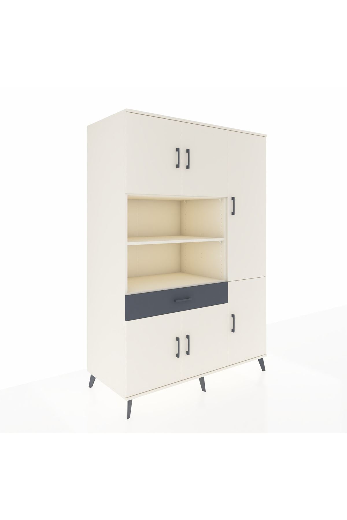 Kronos Dolap 10 Raflı Tek Çekmeceli 6 Kapaklı 132x59x195 Aytaşı-Aytaşı/Antrasit