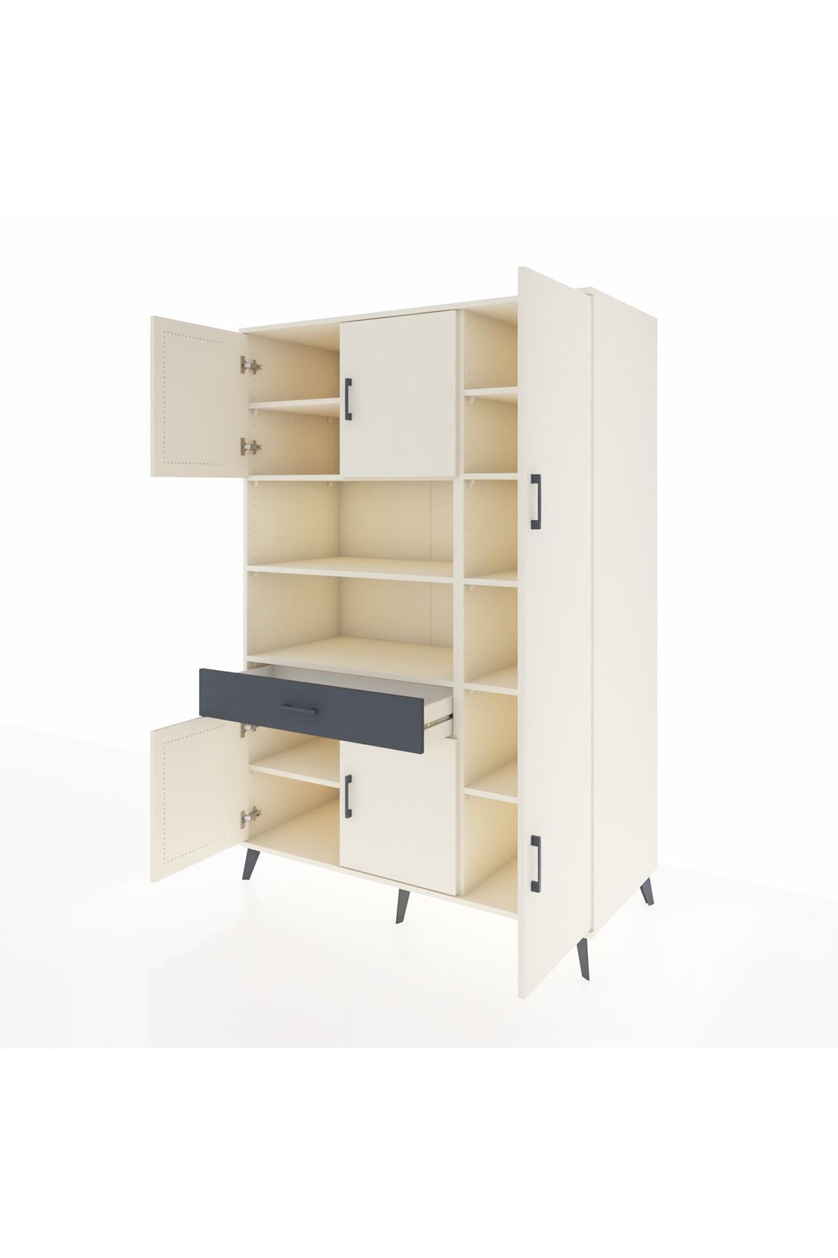 Kronos Dolap 10 Raflı Tek Çekmeceli 6 Kapaklı 132x59x195 Aytaşı-Aytaşı/Antrasit