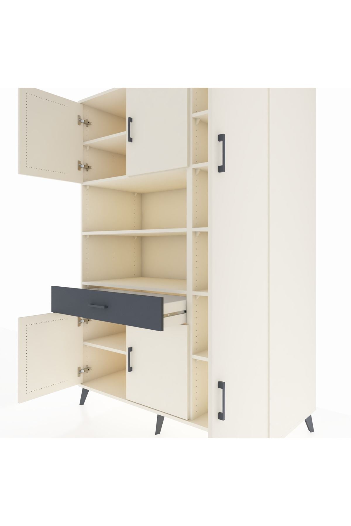 Kronos Dolap 10 Raflı Tek Çekmeceli 6 Kapaklı 132x59x195 Aytaşı-Aytaşı/Antrasit