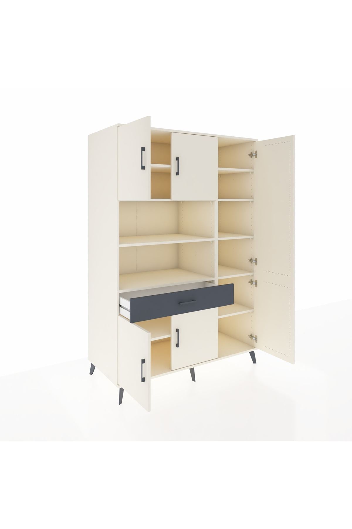 Kronos Dolap 10 Raflı Tek Çekmeceli 6 Kapaklı 132x59x195 Aytaşı-Aytaşı/Antrasit