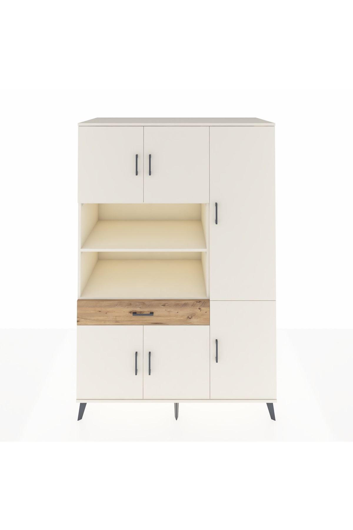 Kronos Dolap 10 Raflı Tek Çekmeceli 6 Kapaklı 132x59x195 Aytaşı-Aytaşı/Çam