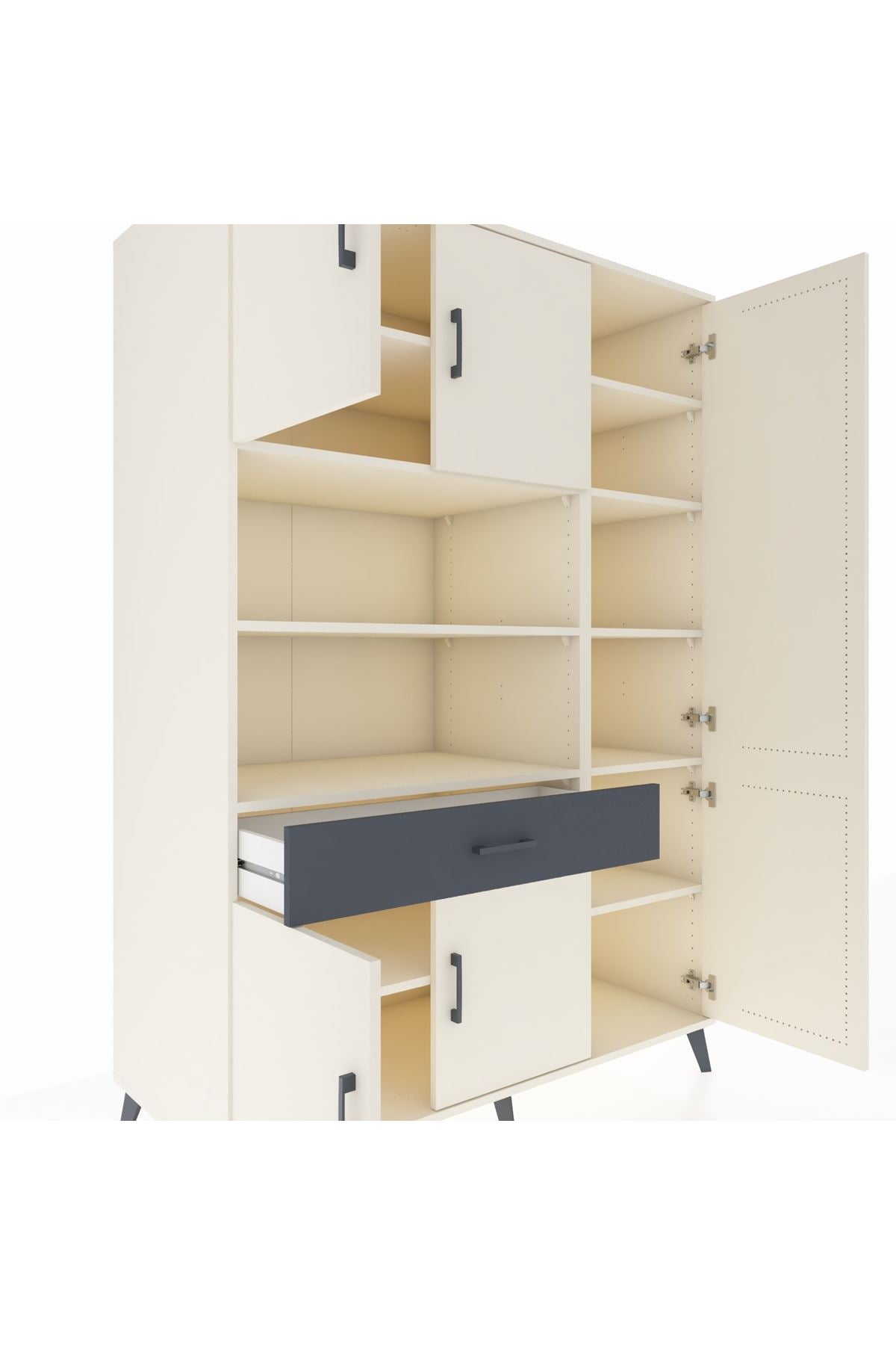 Kronos Dolap 10 Raflı Tek Çekmeceli 6 Kapaklı 132x59x195 Aytaşı-Aytaşı/Antrasit