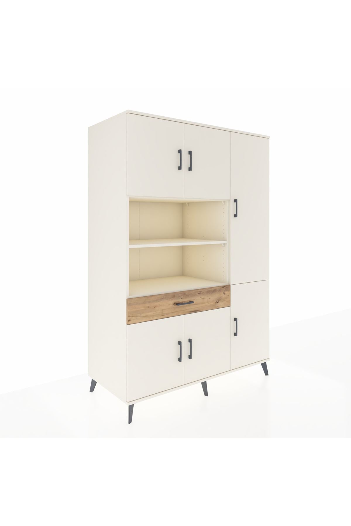 Kronos Dolap 10 Raflı Tek Çekmeceli 6 Kapaklı 132x59x195 Aytaşı-Aytaşı/Çam