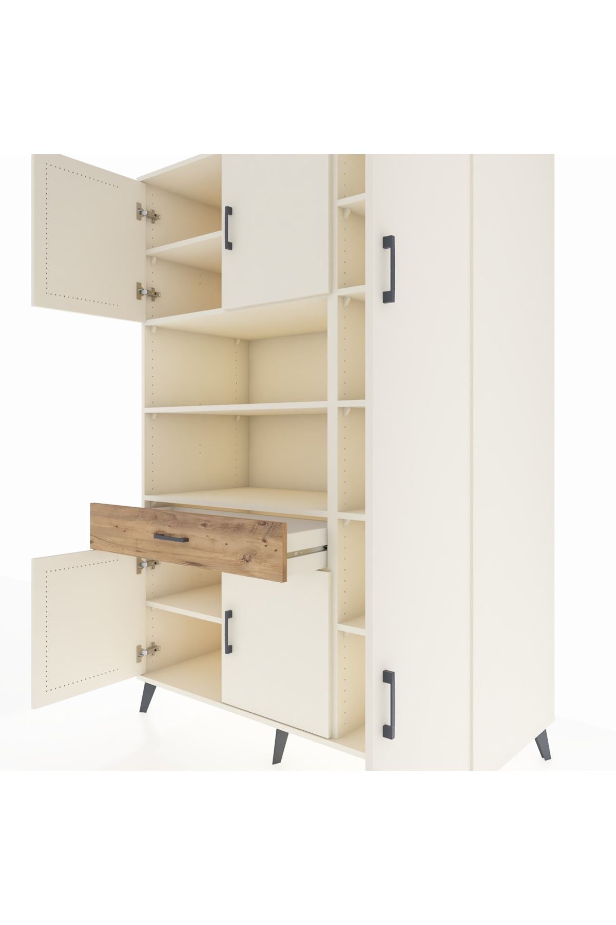 Kronos Dolap 10 Raflı Tek Çekmeceli 6 Kapaklı 132x59x195 Aytaşı-Aytaşı/Çam