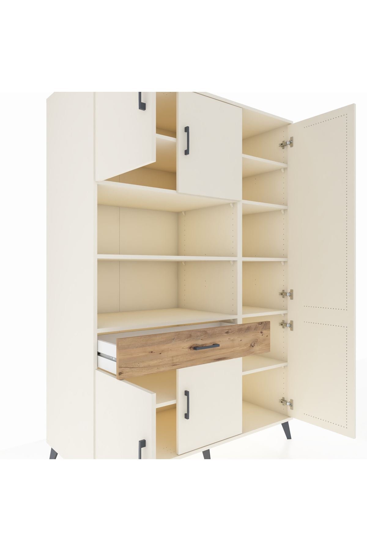 Kronos Dolap 10 Raflı Tek Çekmeceli 6 Kapaklı 132x59x195 Aytaşı-Aytaşı/Çam