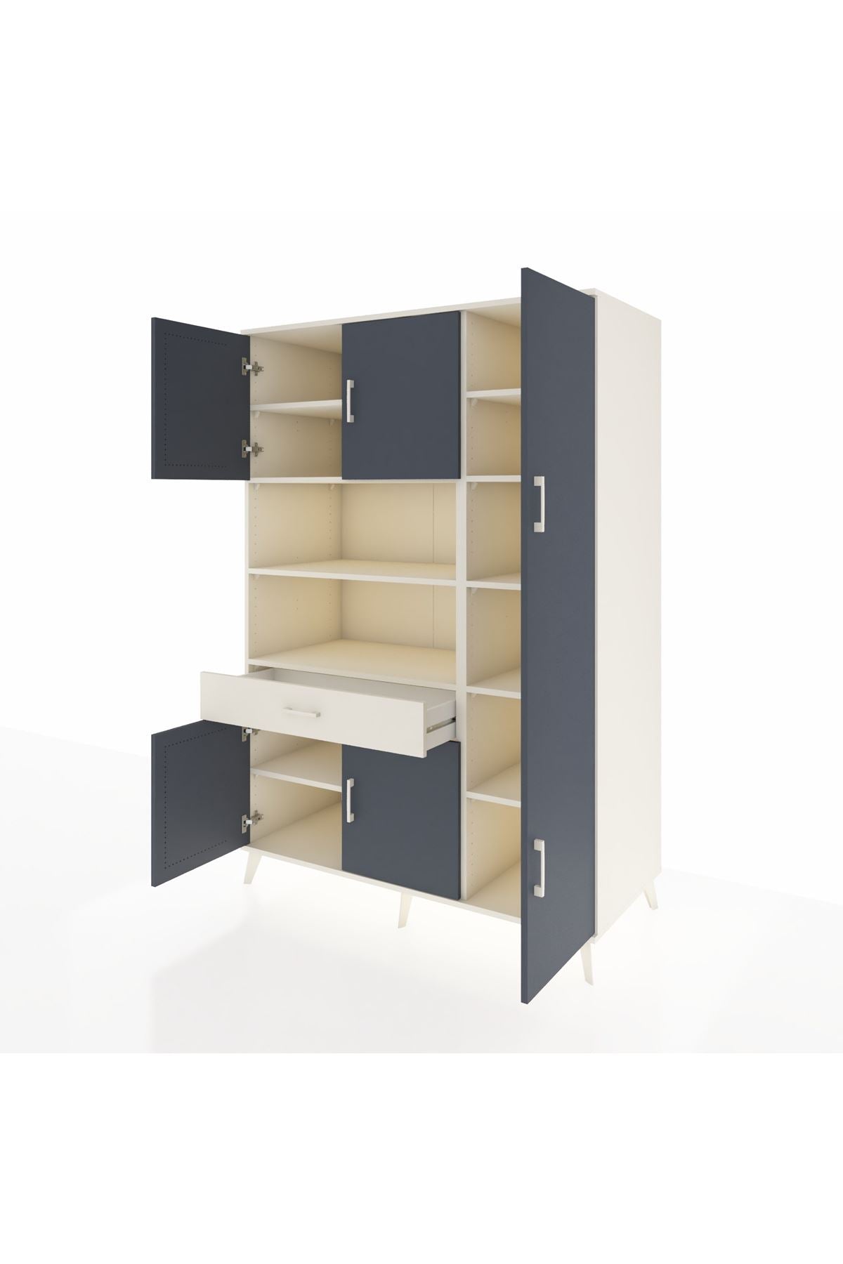 Kronos Dolap 10 Raflı Tek Çekmeceli 6 Kapaklı 132x59x195 Aytaşı-Antrasit/Aytaşı