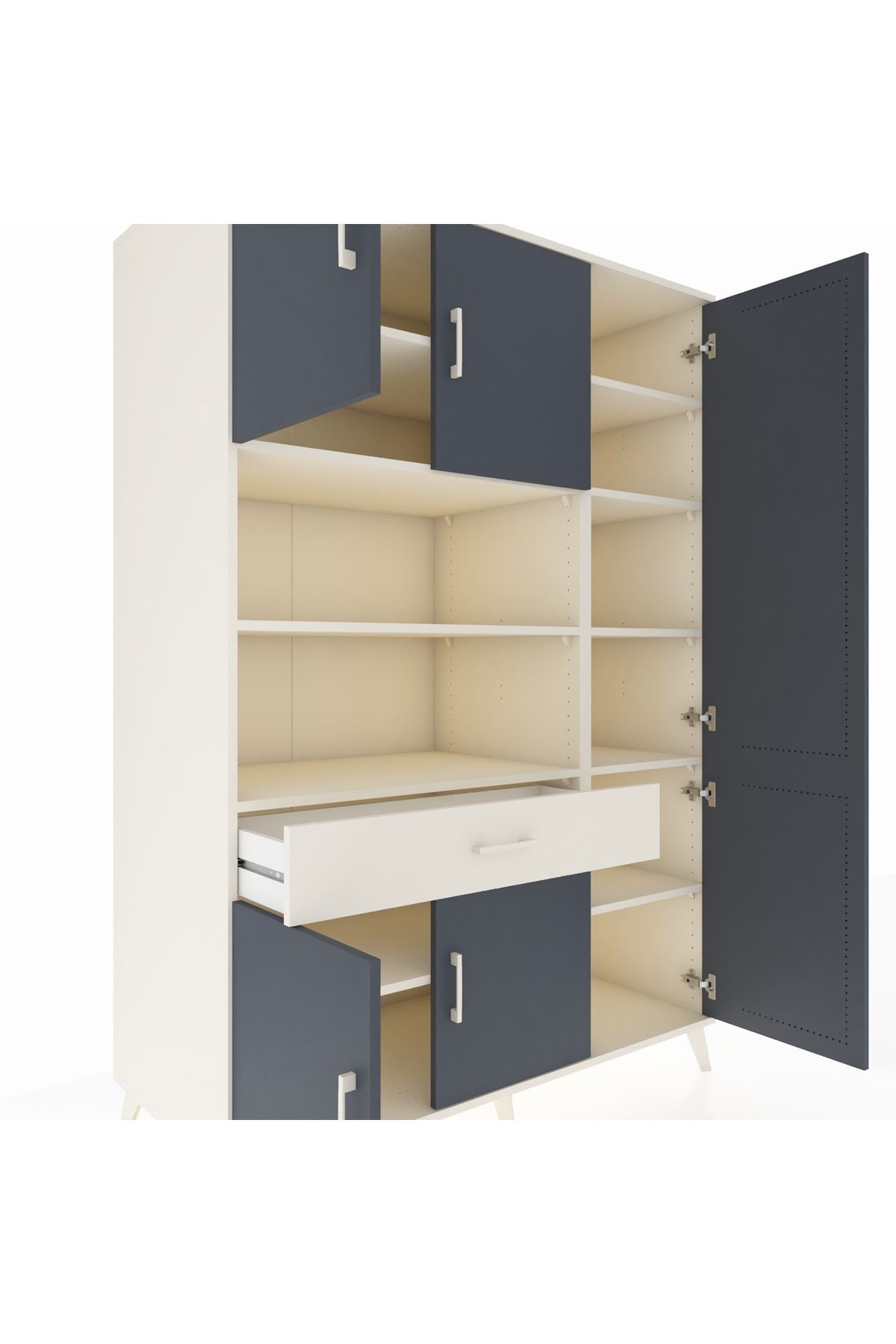 Kronos Dolap 10 Raflı Tek Çekmeceli 6 Kapaklı 132x59x195 Aytaşı-Antrasit/Aytaşı