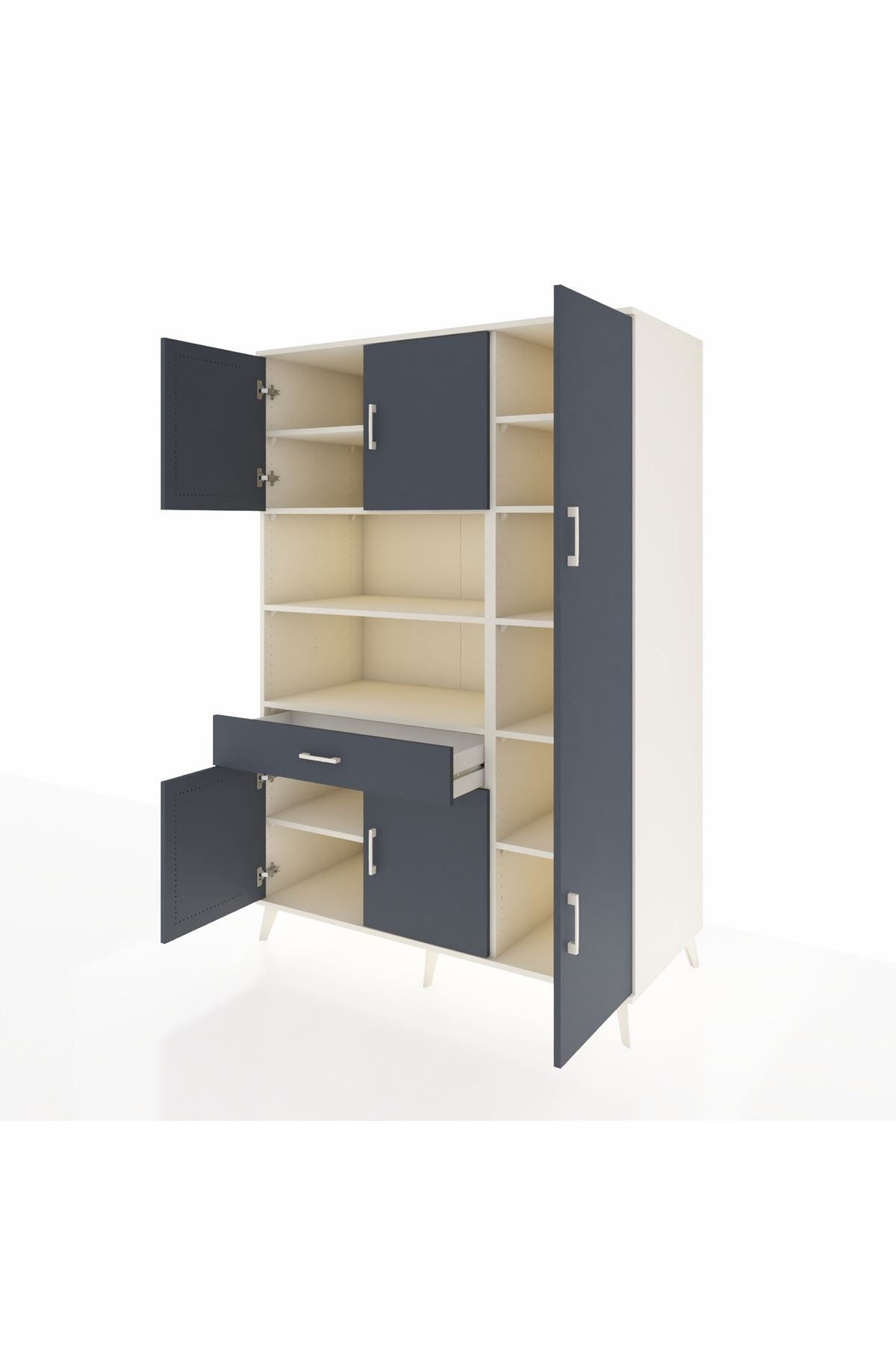 Kronos Dolap 10 Raflı Tek Çekmeceli 6 Kapaklı 132x59x195 Aytaşı-Antrasit/Antrasit