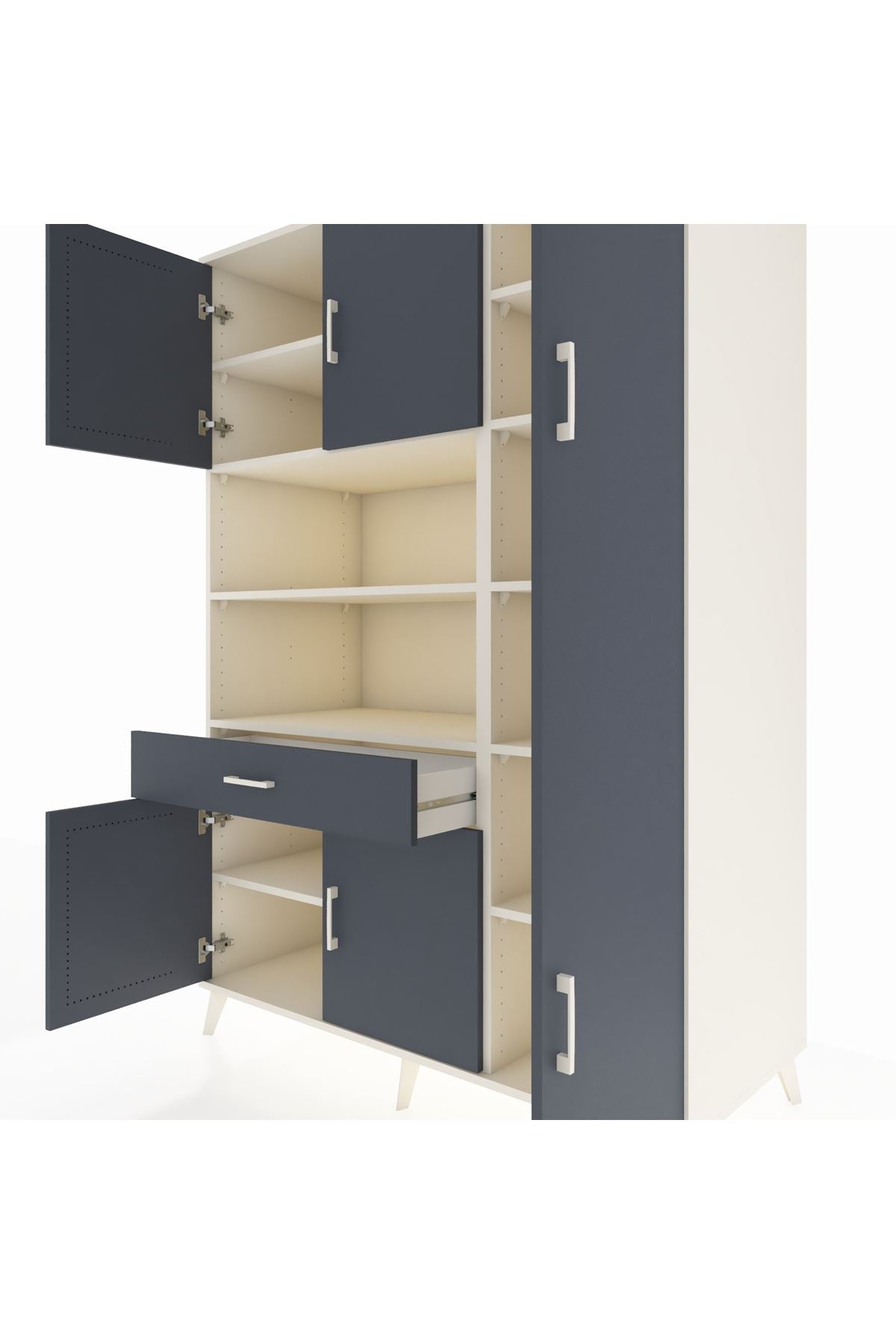 Kronos Dolap 10 Raflı Tek Çekmeceli 6 Kapaklı 132x59x195 Aytaşı-Antrasit/Antrasit