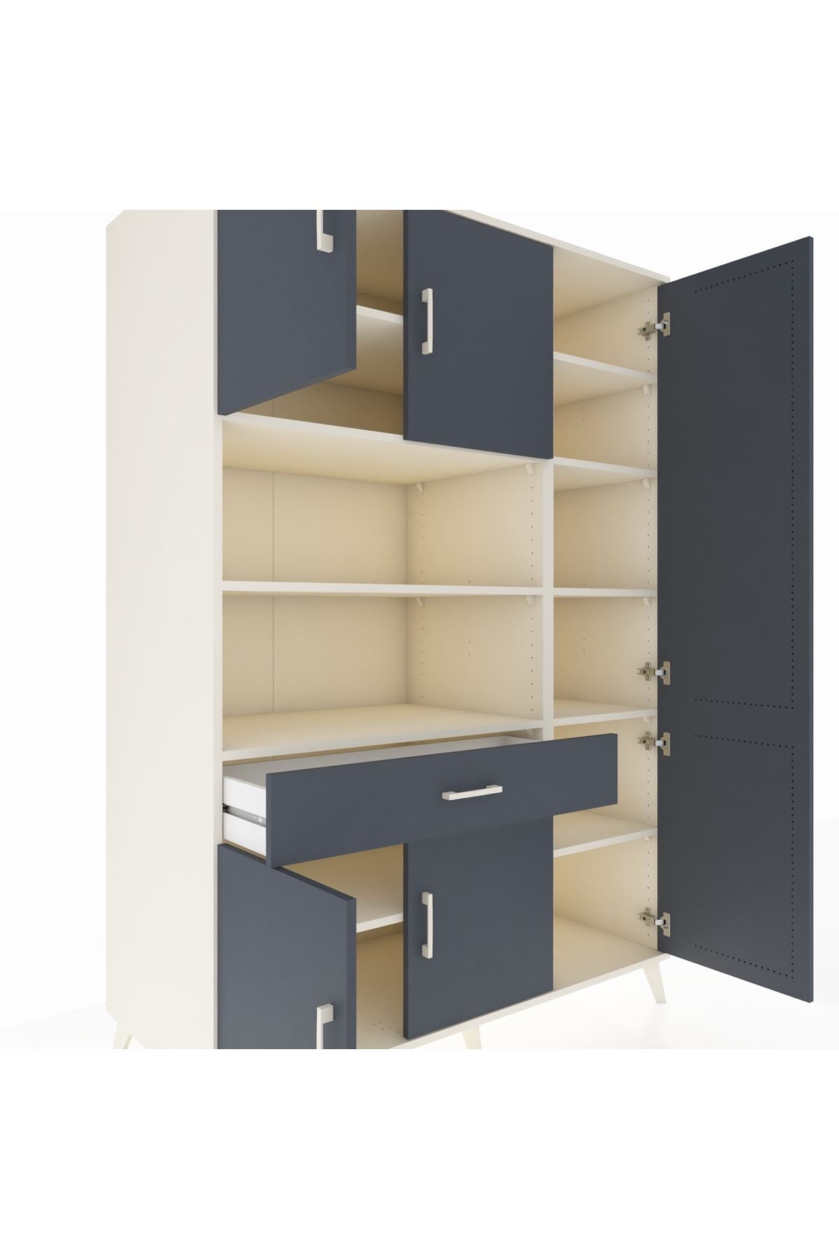 Kronos Dolap 10 Raflı Tek Çekmeceli 6 Kapaklı 132x59x195 Aytaşı-Antrasit/Antrasit