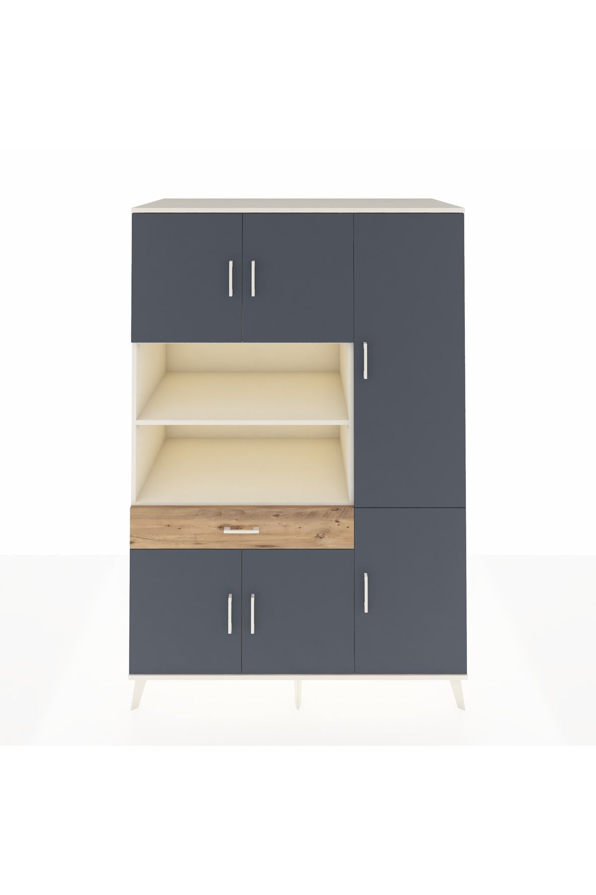 Kronos Dolap 10 Raflı Tek Çekmeceli 6 Kapaklı 132x59x195 Aytaşı-Antrasit/Çam