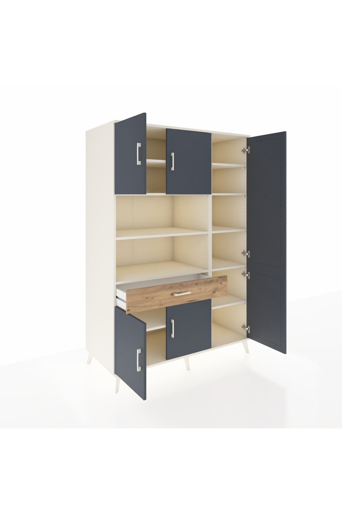 Kronos Dolap 10 Raflı Tek Çekmeceli 6 Kapaklı 132x59x195 Aytaşı-Antrasit/Çam