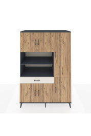 Kronos Dolap 10 Raflı Tek Çekmeceli 6 Kapaklı 132x59x195 Antrasit-Çam/Aytaşı