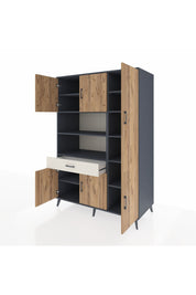 Kronos Dolap 10 Raflı Tek Çekmeceli 6 Kapaklı 132x59x195 Antrasit-Çam/Aytaşı